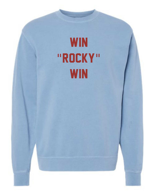 Win Rocky Win Oversized 90's Crewneck Sweater, Vintage Light Blue